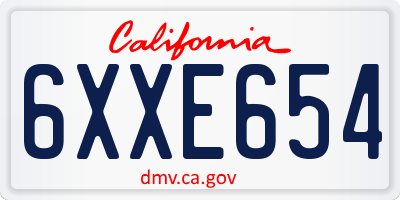 CA license plate 6XXE654