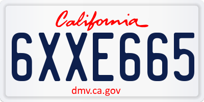 CA license plate 6XXE665