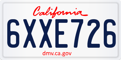 CA license plate 6XXE726