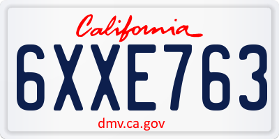 CA license plate 6XXE763