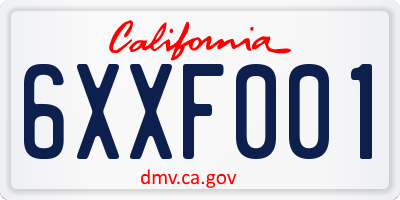 CA license plate 6XXF001