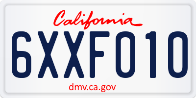 CA license plate 6XXF010