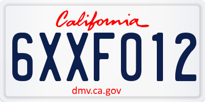 CA license plate 6XXF012