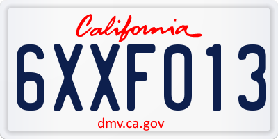 CA license plate 6XXF013