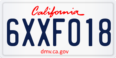 CA license plate 6XXF018