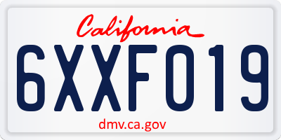 CA license plate 6XXF019