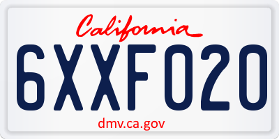 CA license plate 6XXF020