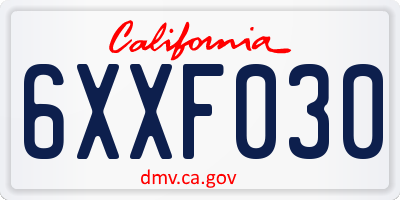 CA license plate 6XXF030