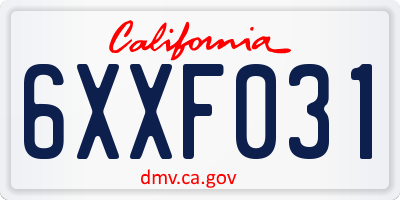 CA license plate 6XXF031