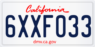 CA license plate 6XXF033