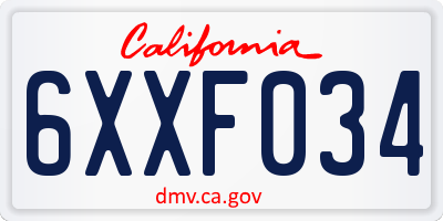 CA license plate 6XXF034