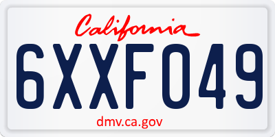 CA license plate 6XXF049