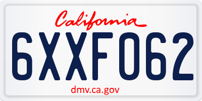 CA license plate 6XXF062