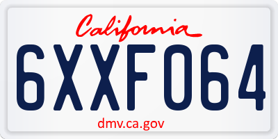 CA license plate 6XXF064