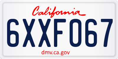 CA license plate 6XXF067