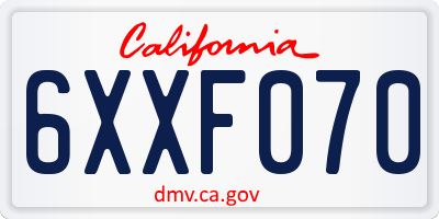 CA license plate 6XXF070
