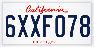CA license plate 6XXF078