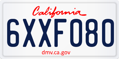 CA license plate 6XXF080