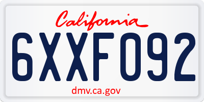 CA license plate 6XXF092