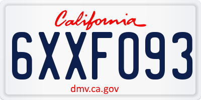 CA license plate 6XXF093
