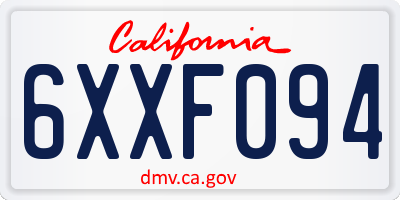 CA license plate 6XXF094