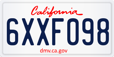 CA license plate 6XXF098