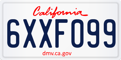 CA license plate 6XXF099