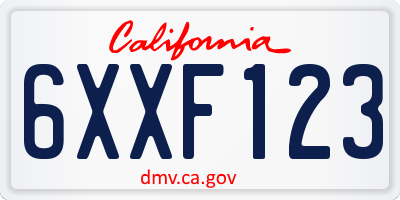 CA license plate 6XXF123