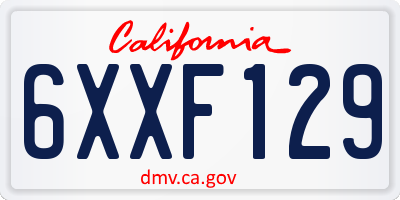 CA license plate 6XXF129