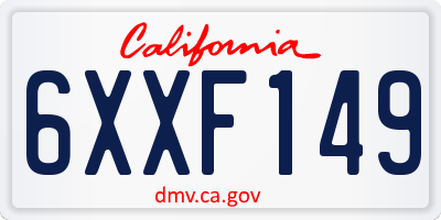CA license plate 6XXF149