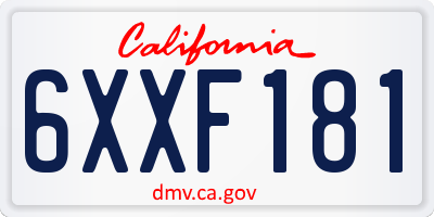 CA license plate 6XXF181