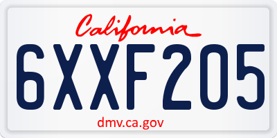 CA license plate 6XXF205