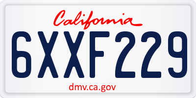 CA license plate 6XXF229