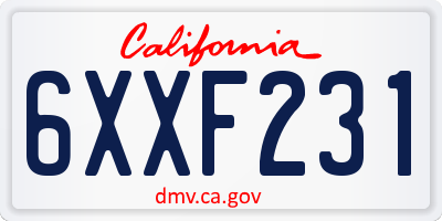 CA license plate 6XXF231