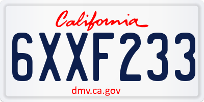 CA license plate 6XXF233