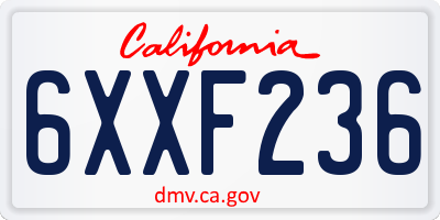 CA license plate 6XXF236