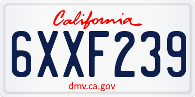 CA license plate 6XXF239