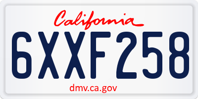 CA license plate 6XXF258