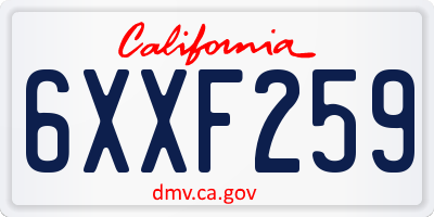 CA license plate 6XXF259