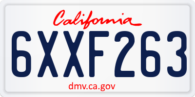 CA license plate 6XXF263