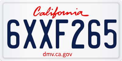 CA license plate 6XXF265