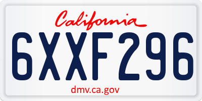 CA license plate 6XXF296