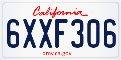 CA license plate 6XXF306