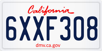 CA license plate 6XXF308