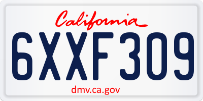CA license plate 6XXF309
