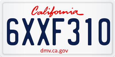 CA license plate 6XXF310