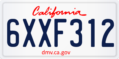CA license plate 6XXF312