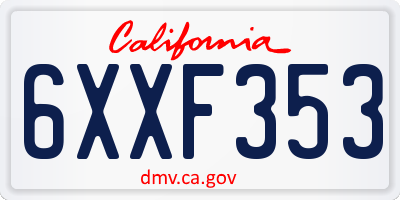 CA license plate 6XXF353