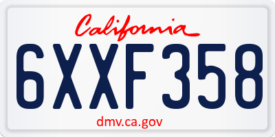 CA license plate 6XXF358
