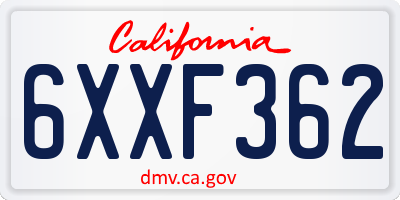 CA license plate 6XXF362